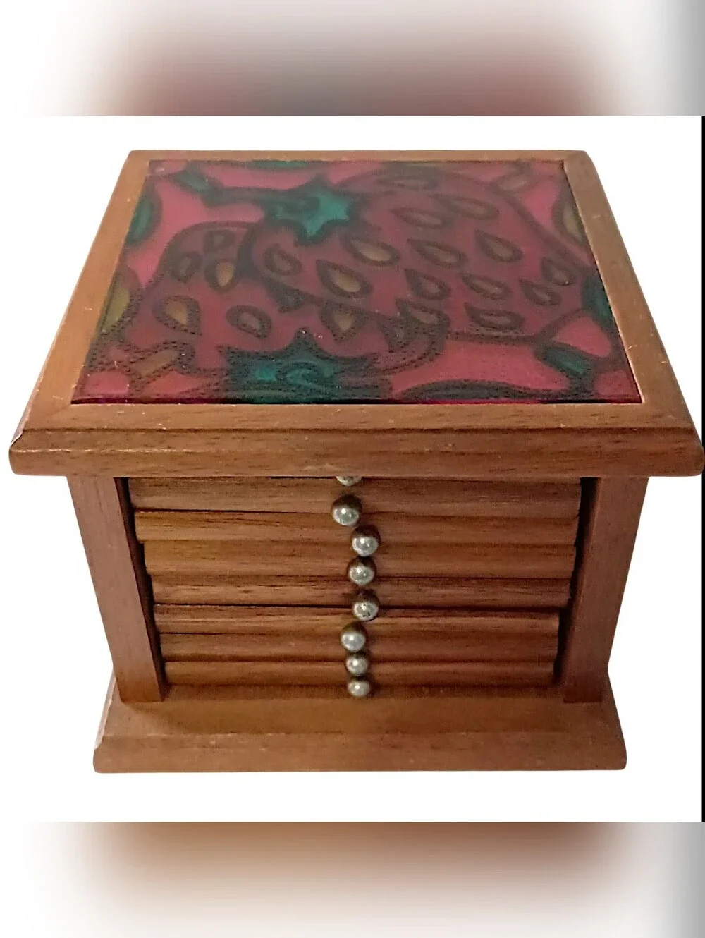 Vintage‎ Strawberry Coaster Set Foiled Art Top Wood Cork Set Of 8 70s Farmhouse